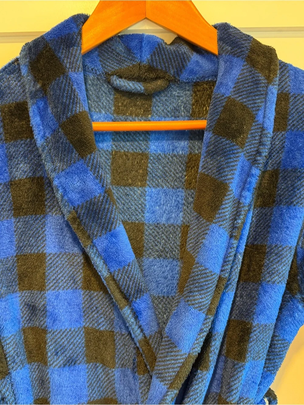 Kids Blue & Black Buffalo Plaid Fleece Robe with Belt